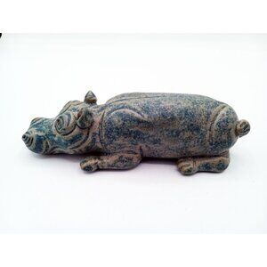 Hippo Stone Carved Taweret Egyptian Black Eyes Taurt Vintage Hippopotamus 4.5"